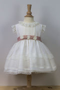 Vestido Crystal Ceremonia con Fajin de Organza Rosa Empolvado