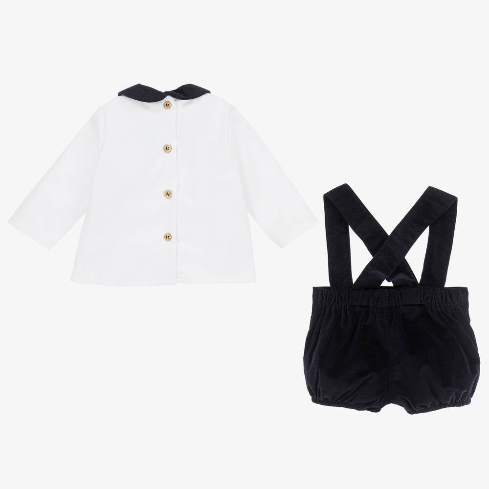 Conjunto Tirantes Velvet Marino con Nido de Abeja en Camisa Abeto