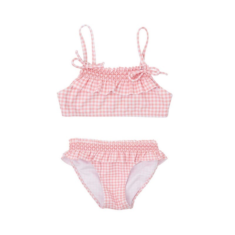 Traje de Baño Vichy Rosa Dos Piezas con Nido de Abeja