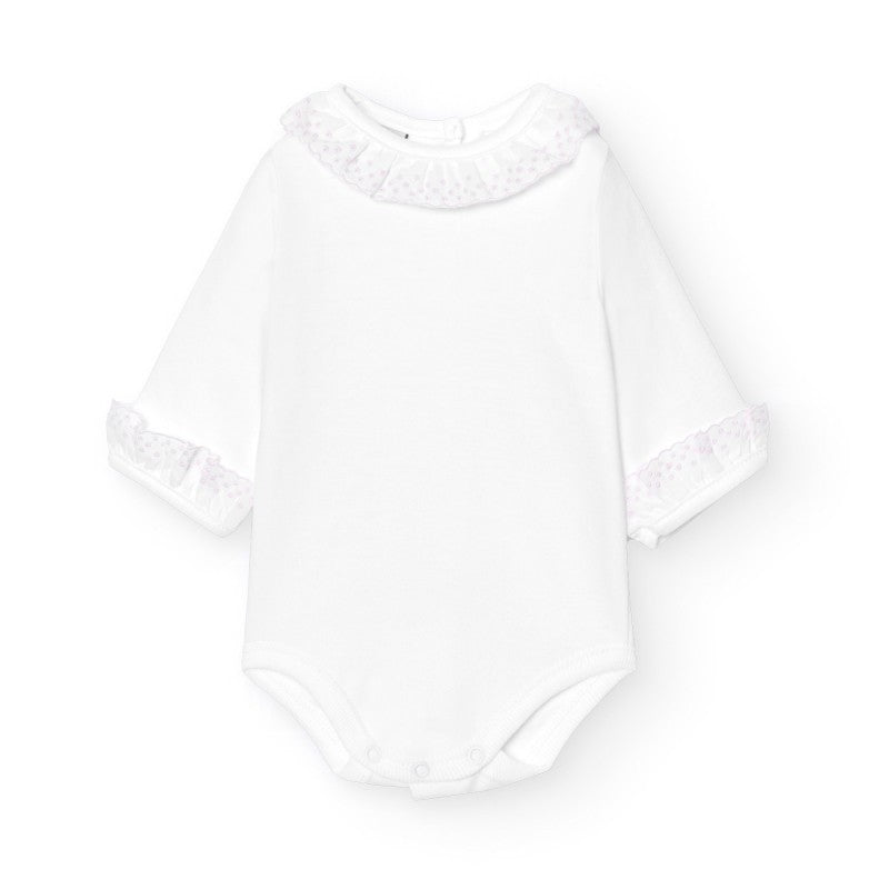 Body Manga Larga Cuello Batista con Bordado Rosa Bebe