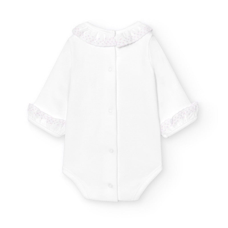 Body Manga Larga Cuello Batista con Bordado Rosa Bebe