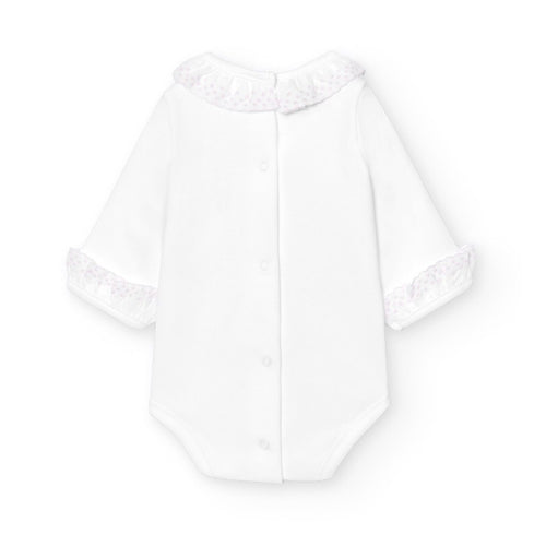 Body Manga Larga Cuello Batista con Bordado Rosa Bebe