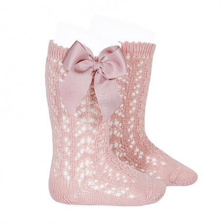 Calcetines Altos Calados con Lazo Rosa Palo