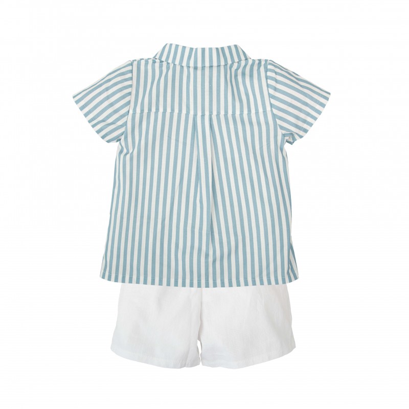 Conjunto Manga Corta de Rayas Azul Aurora