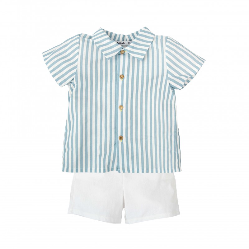 Conjunto Manga Corta de Rayas Azul Aurora