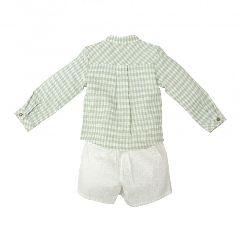 Conjunto Bermuda y Camisa de Cuadros Verde Pastel Secreto