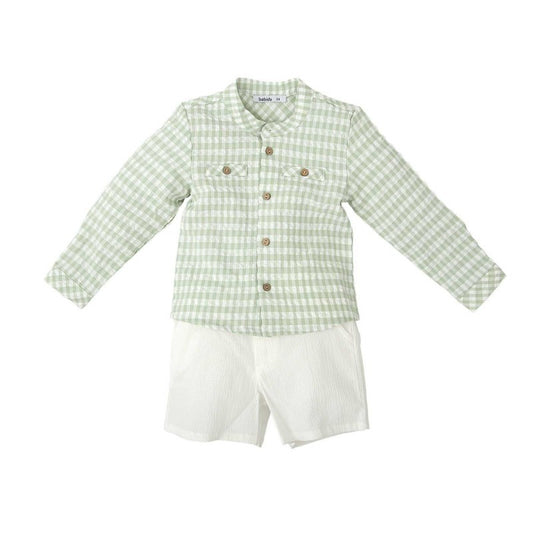Conjunto Bermuda y Camisa de Cuadros Verde Pastel Secreto