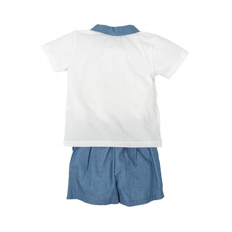 Conjunto Camisa Blanca con Cuello Denim y Bermuda a Juego Abrazo