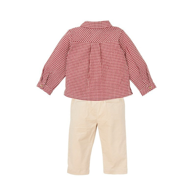 Conjunto Camisa Manga Larga de Cuadros Roja y Pantalon Khaki