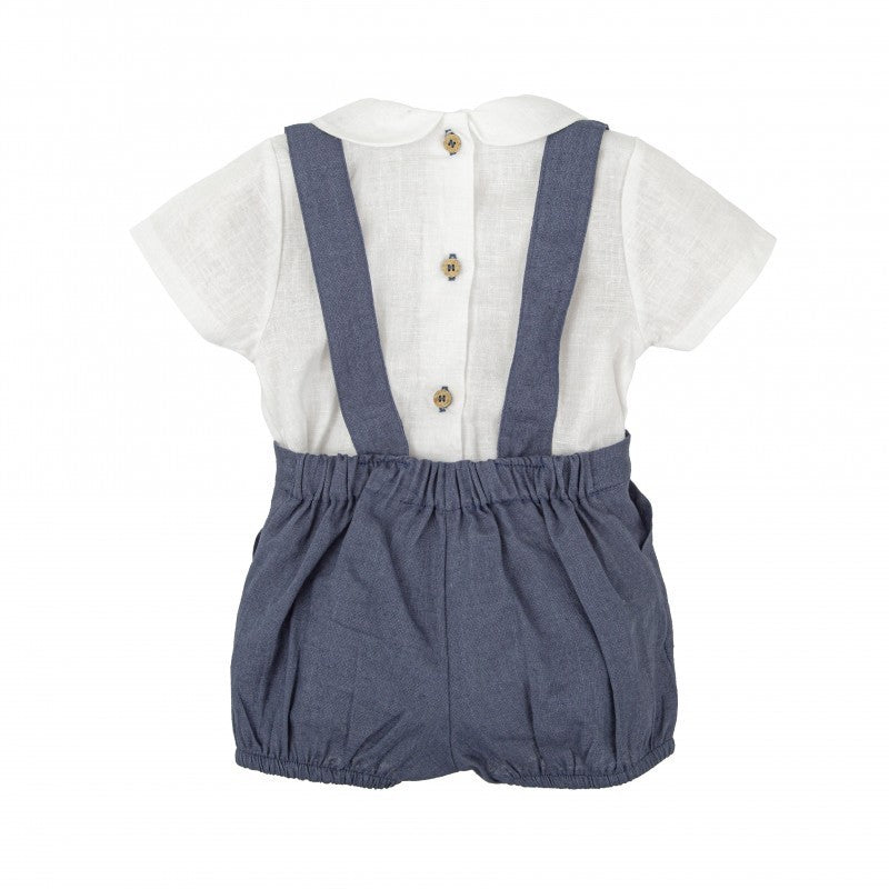 Conjunto de Tirantes Azul con Camisa Nido de Abeja Bordado Claror
