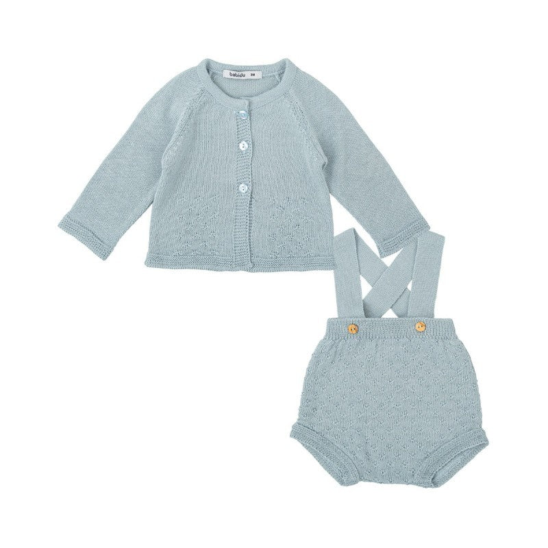 Conjunto de Ranita Tejida con Suéter Verde Agua Bandana