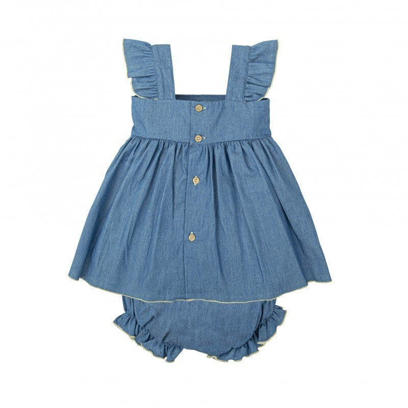 Jesusito Denim con Flores Bordadas y Cubre Panal a Juego