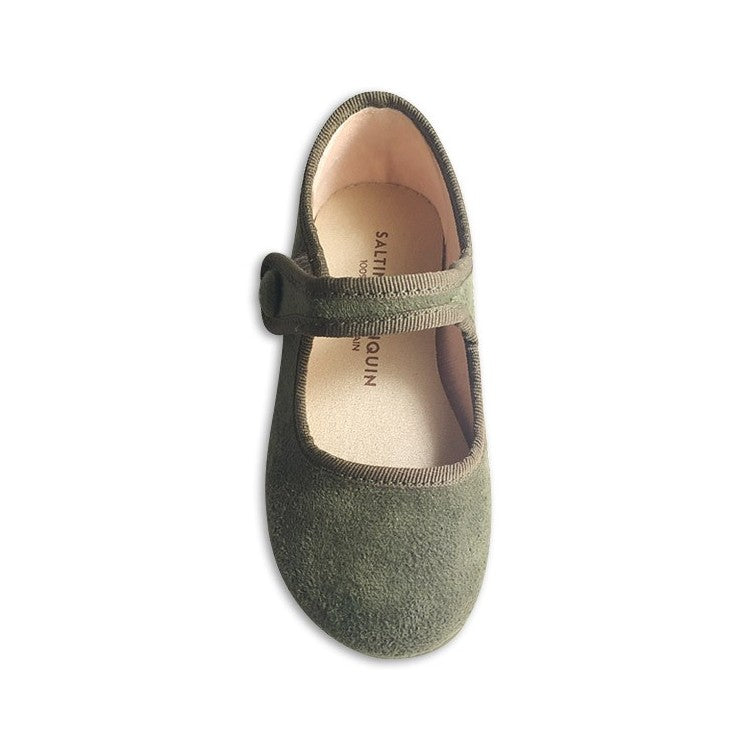 Merceditas de Gamuza con Botón Verde