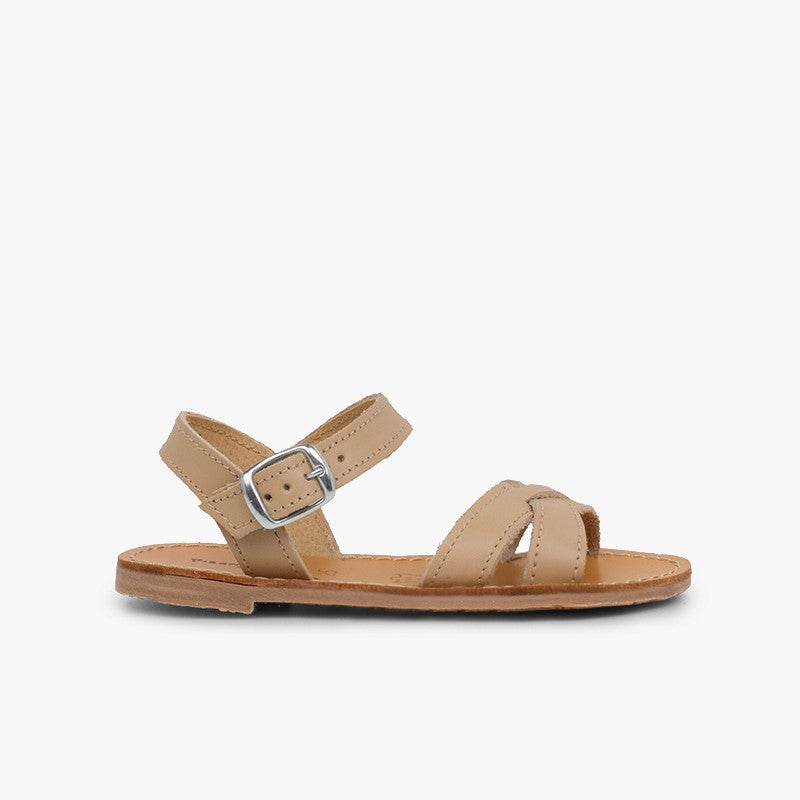Sandalias Piel Cruzadas Arena