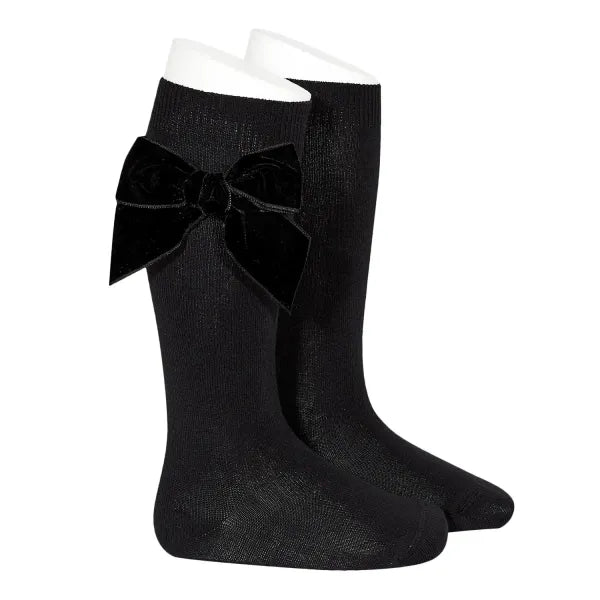 Calcetines Altos Negros con Lazo Terciopelo