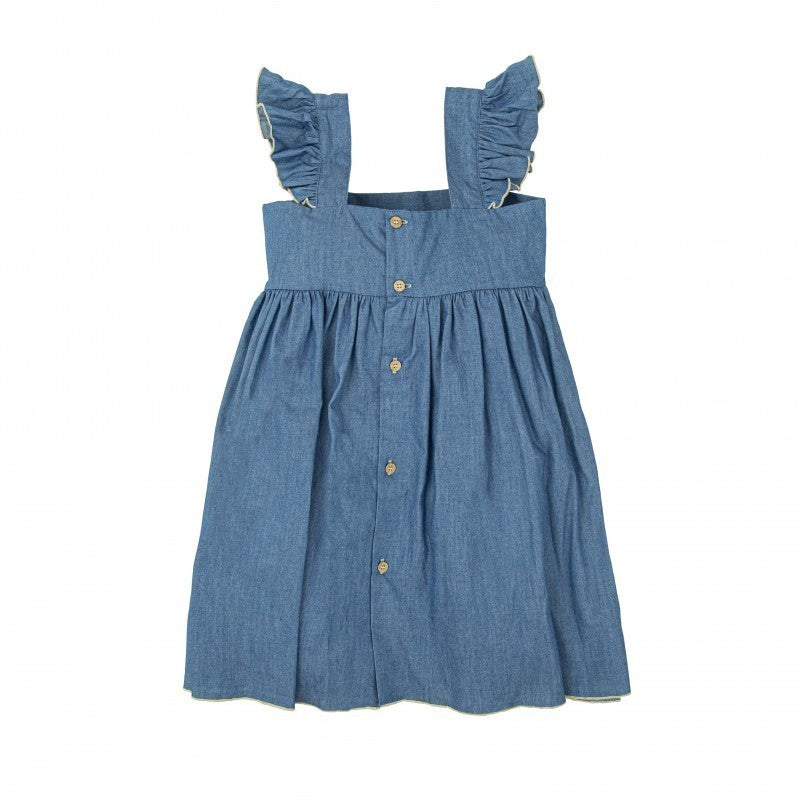 Vestido Tirantes Denim Flores Bordadas Pecho Abrazo
