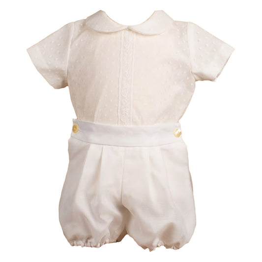 Conjunto de Camisa Cuello Peter Pan con Puntillas y Short a Juego Crema