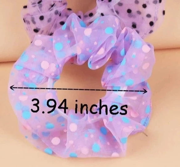 Scrunchie Organza Lila con Lunares Multicolores