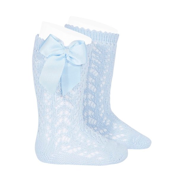 Calcetines Altos Calados con Lazo Azul Bebe