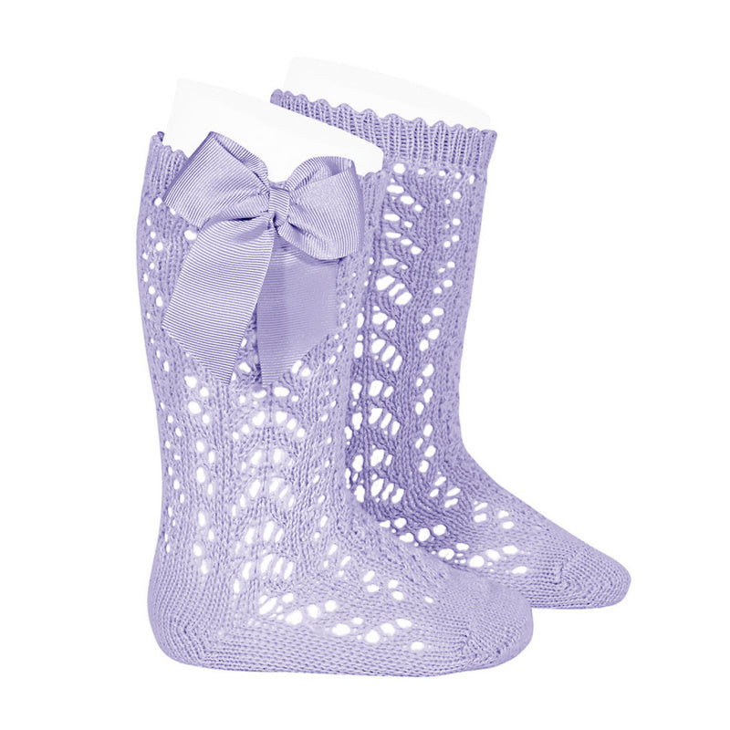 Calcetines Altos Calados con Lazo Malva