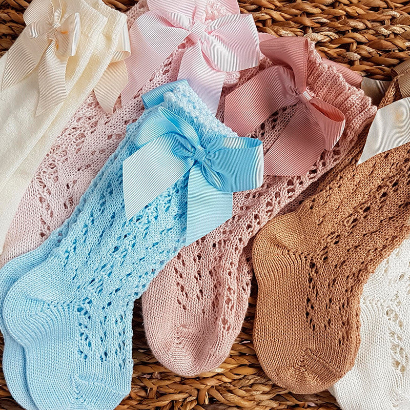 Calcetines Altos Calados con Lazo Rosa Empolvado